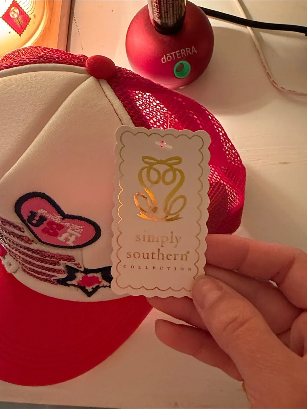 Simply Southern Red & White Sequin Patch Trucker Hat
